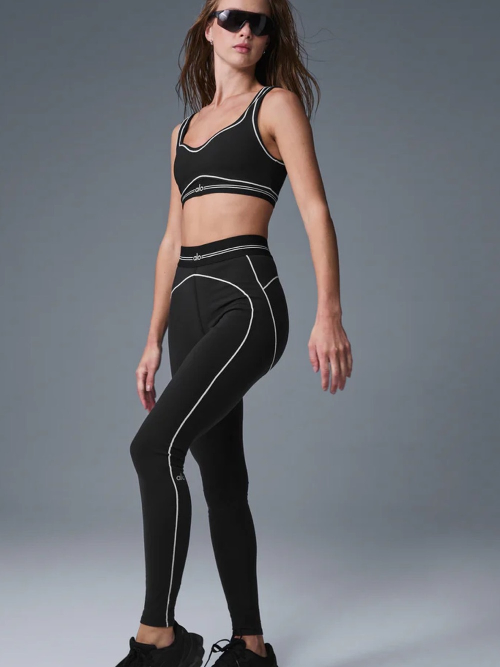 ALO Yoga Black High-Waist Leggings with White Contrast